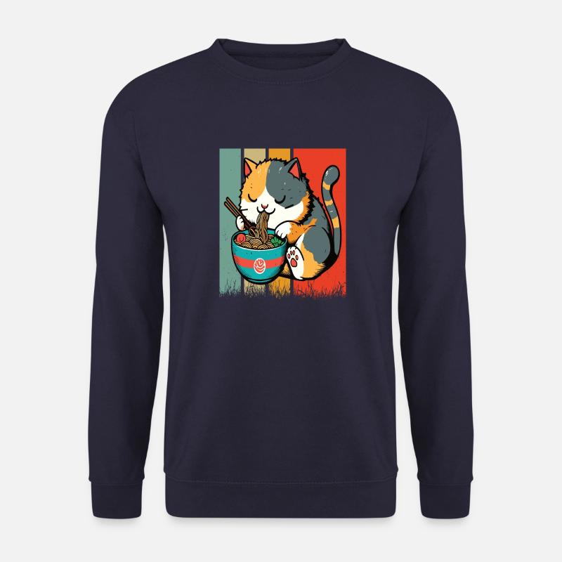 Katze fressende Ramen, bunt - Unisex Pullover - Navy