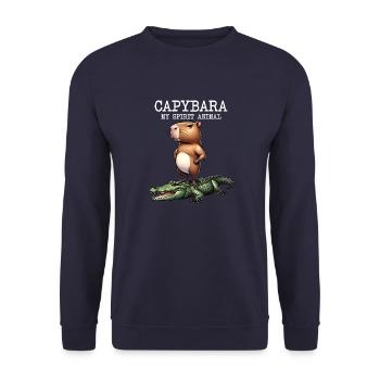 Capybara My Spirit Animal - Capybara auf Krokodil - Unisex Pullover - Navy - Vorne - Alina (178cm) & Michal (187cm)