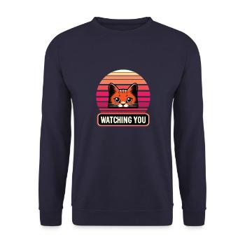 Red cat watching you, colorful - Unisex Sweatshirt - navy - Front - Alina (178cm) & Michal (187cm)