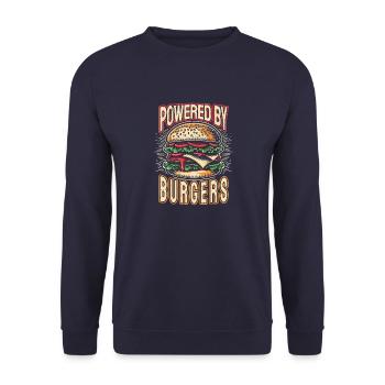 Powered by Burgers - Cadeau pour les amateurs de hamburgers - Sweat-shirt Unisexe - marine - Devant - Alina (178cm) & Michal (187cm)