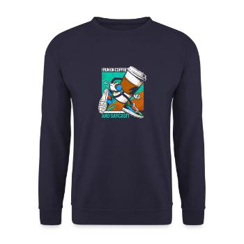 Coffee Gift: I Run On Coffee And Sarcasm - Unisex Sweatshirt - navy - Front - Alina (178cm) & Michal (187cm)