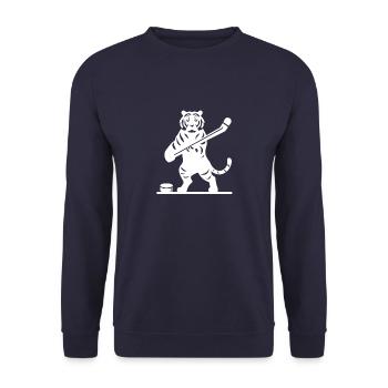 Tiger Eishockey Eishockeyspieler Silhouette - Unisex Pullover - Navy - Vorne - Alina (178cm) & Michal (187cm)