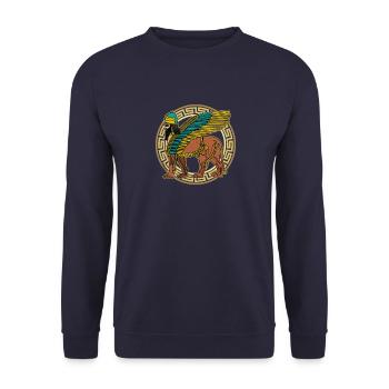 Assyrien Lamassu Gottheit Babylon Mythologie - Unisex Pullover - Navy - Vorne - Alina (178cm) & Michal (187cm)
