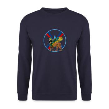 Antik Gottheit Lamassu Mythologie Babylon Sumer - Unisex Pullover - Navy - Vorne - Alina (178cm) & Michal (187cm)