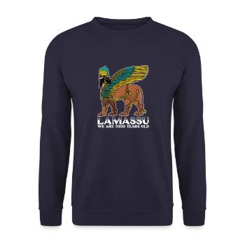 Lamassu Mesopotamien Babylon Gottheit Antik - Unisex Pullover - Navy - Vorne - Alina (178cm) & Michal (187cm)