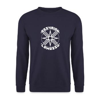 Antik Lamassu Gottheit Iran Mesopotamien Sumer - Unisex Pullover - Navy - Vorne - Alina (178cm) & Michal (187cm)