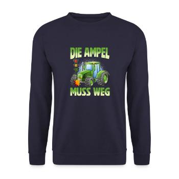 Die Ampel muss weg! Traktor rammt Ampel - Unisex Pullover - Navy - Vorne - Alina (178cm) & Michal (187cm)
