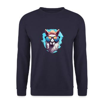 Alpaka mit Sonnenbrille - Unisex Pullover - Navy - Vorne - Alina (178cm) & Michal (187cm)