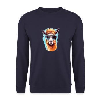 Alpaka mit Sonnenbrille - Unisex Pullover - Navy - Vorne - Alina (178cm) & Michal (187cm)