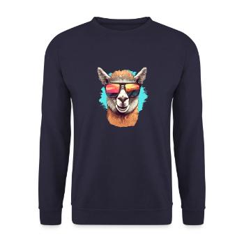 Alpaka mit Sonnenbrille - Unisex Pullover - Navy - Vorne - Alina (178cm) & Michal (187cm)