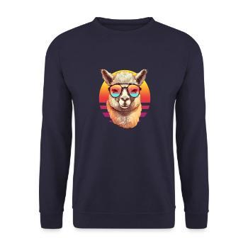 Alpaka mit Sonnenbrille - Unisex Pullover - Navy - Vorne - Alina (178cm) & Michal (187cm)