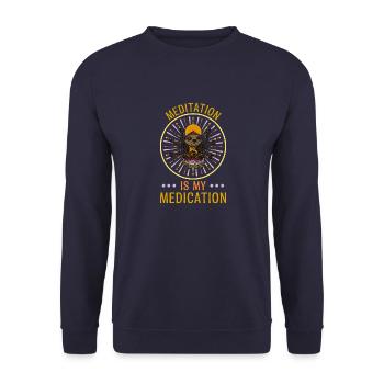 Yoga Zen Faultier Buddha Lotus Meditation - Unisex Pullover - Navy - Vorne - Alina (178cm) & Michal (187cm)