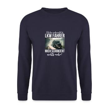 Lkw Fahrer - Unisex Pullover - Navy - Vorne - Alina (178cm) & Michal (187cm)