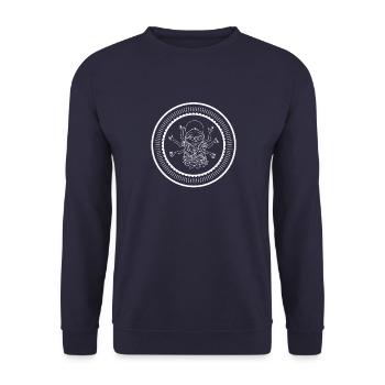 Faultier Lotus Posa Namaste Buddha Meditation - Unisex Pullover - Navy - Vorne - Alina (178cm) & Michal (187cm)
