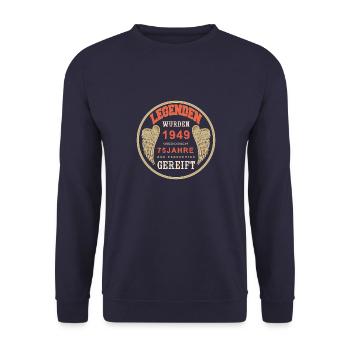 75 Jahre 1949 Geburtstag Jubiläum Jahrgang 1949 - Unisex Pullover - Navy - Vorne - Alina (178cm) & Michal (187cm)