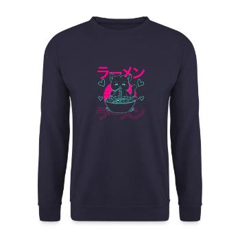 Aesthetic Anime Ramen Cat Retro Japanese - Unisex Sweatshirt - navy - Front - Alina (178cm) & Michal (187cm)