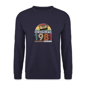 1981 Vintage Jahrgang Geburtstag Retro Geschenk - Unisex Pullover - Navy - Vorne - Alina (178cm) & Michal (187cm)