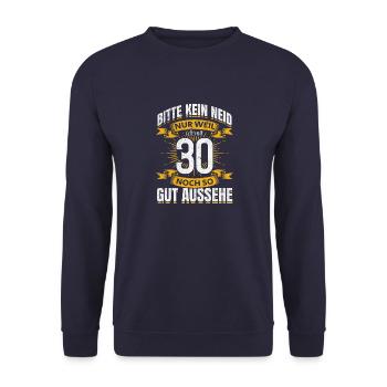 30. Geburtstag - Unisex Pullover - Navy - Vorne - Alina (178cm) & Michal (187cm)