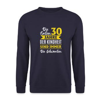 30. Geburtstag - Unisex Pullover - Navy - Vorne - Alina (178cm) & Michal (187cm)