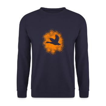 Fliegende Ente – Perfekt für Jäger und Naturfreund - Unisex Pullover - Navy - Vorne - Alina (178cm) & Michal (187cm)