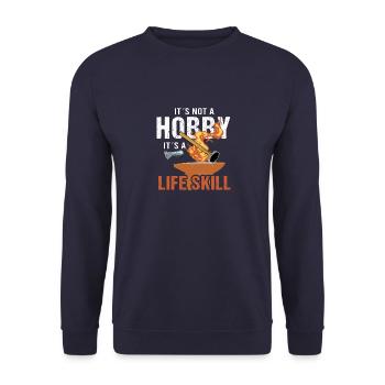 Schmied Schmieden Forger Blacksmithing Vintage - Unisex Pullover - Navy - Vorne - Alina (178cm) & Michal (187cm)