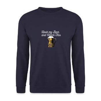 Halte mein Bier und schau dir dieses T-Shirt an - Funny Bar - Unisex Pullover - Navy - Vorne - Alina (178cm) & Michal (187cm)