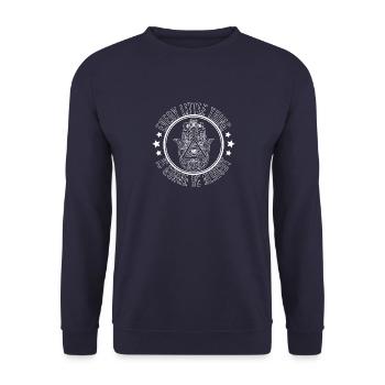 Yoga Hindu Hamsa Eye Symbol Talisman Buddha - Unisex Pullover - Navy - Vorne - Alina (178cm) & Michal (187cm)