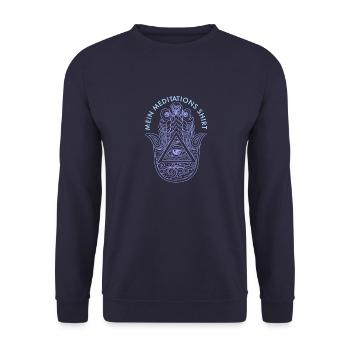 Hamsa Eye Talisman Fluchschutz Yoga Hindu - Unisex Pullover - Navy - Vorne - Alina (178cm) & Michal (187cm)