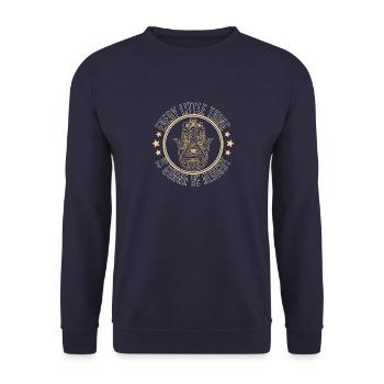 Yoga Hindu Hamsa Eye Symbol Talisman Buddha - Unisex Pullover - Navy - Vorne - Alina (178cm) & Michal (187cm)