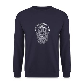 Hamsa Eye Talisman Fluchschutz Yoga Hindu - Unisex Pullover - Navy - Vorne - Alina (178cm) & Michal (187cm)