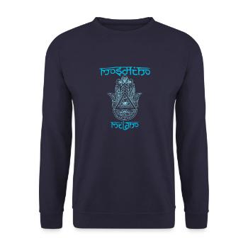 Hand Hamsa Eye Talisman Yoga Fluchschutz - Unisex Pullover - Navy - Vorne - Alina (178cm) & Michal (187cm)
