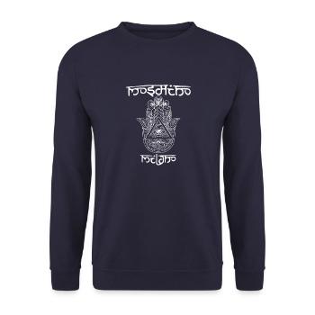 Hand Hamsa Eye Talisman Yoga Fluchschutz - Unisex Pullover - Navy - Vorne - Alina (178cm) & Michal (187cm)