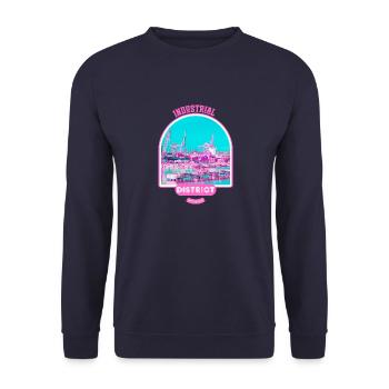 Pink industrial harbour in Finland - Unisex Sweatshirt - navy - Front - Alina (178cm) & Michal (187cm)