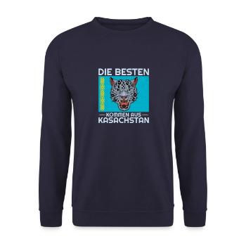 Kasachstan Herkunft Flagge Schneeleopard - Unisex Pullover - Navy - Vorne - Alina (178cm) & Michal (187cm)