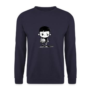 Cartoon Basketball Kind - Unisex Pullover - Navy - Vorne - Alina (178cm) & Michal (187cm)