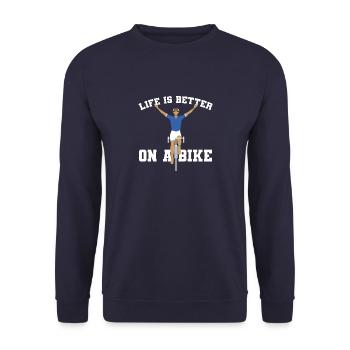 Auf dem Fahrrad lässt es sich besser leben - Unisex Pullover - Navy - Vorne - Alina (178cm) & Michal (187cm)