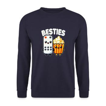 Popcorn And Remote Control Besties Funny Movie - Unisex Sweatshirt - navy - Front - Alina (178cm) & Michal (187cm)
