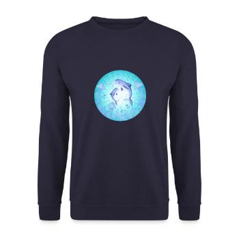Delfin, Qualle Dolphin, Jellyfish - Unisex Pullover - Navy - Vorne - Alina (178cm) & Michal (187cm)