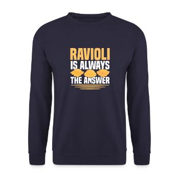 Ravioli sind die Antwort - Unisex Pullover - Navy - Vorne - Alina (178cm) & Michal (187cm)