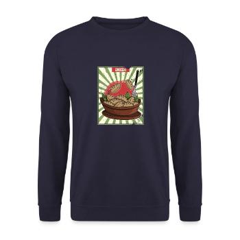 Gnocchi Teig Pasta Gerischt Italien Italienisch - Unisex Pullover - Navy - Vorne - Alina (178cm) & Michal (187cm)
