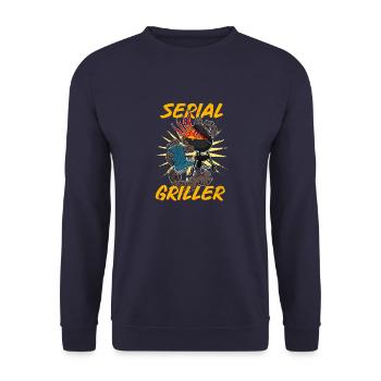BBQ Grillen Fleisch Party Hinterhof Smoker - Unisex Pullover - Navy - Vorne - Alina (178cm) & Michal (187cm)