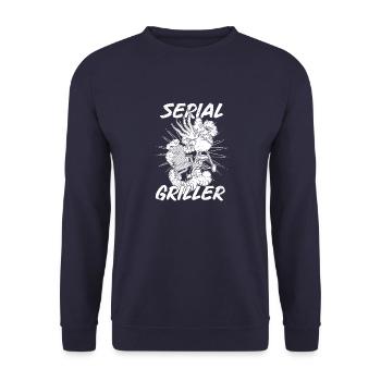 BBQ Grillen Fleisch Party Hinterhof Smoker - Unisex Pullover - Navy - Vorne - Alina (178cm) & Michal (187cm)