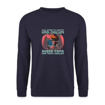 BBQ Grill Fleisch Grillen Barbecue Grillmeister - Unisex Pullover - Navy - Vorne - Alina (178cm) & Michal (187cm)
