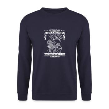 BBQ Rindfleisch Wurst Kochchef Grillmeister - Unisex Pullover - Navy - Vorne - Alina (178cm) & Michal (187cm)