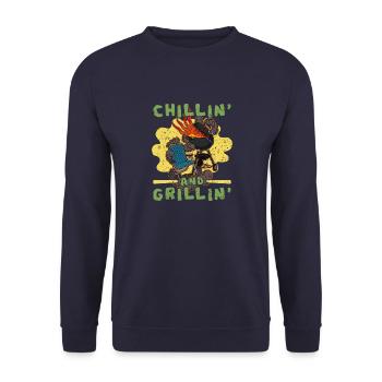 Grillmeister Grillen BBQ Smoker Fleisch Grill - Unisex Pullover - Navy - Vorne - Alina (178cm) & Michal (187cm)