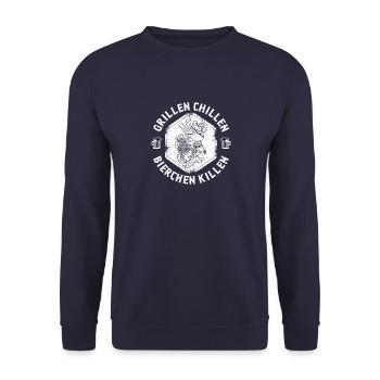 Grillmeister Rindfleisch Grill Smoker Barbecue - Unisex Pullover - Navy - Vorne - Alina (178cm) & Michal (187cm)