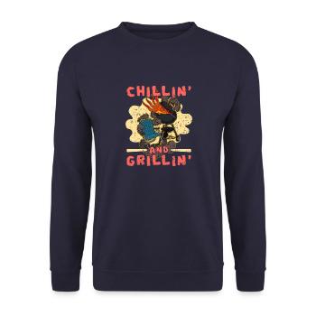 Grillmeister Grillen BBQ Smoker Fleisch Grill - Unisex Pullover - Navy - Vorne - Alina (178cm) & Michal (187cm)