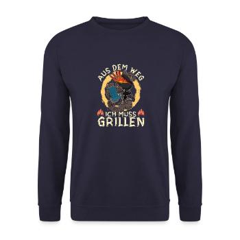 Hinterhofgrillen BBQ Grillen Smoker Fleisch - Unisex Pullover - Navy - Vorne - Alina (178cm) & Michal (187cm)