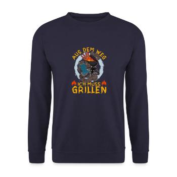 Hinterhofgrillen BBQ Grillen Smoker Fleisch - Unisex Pullover - Navy - Vorne - Alina (178cm) & Michal (187cm)