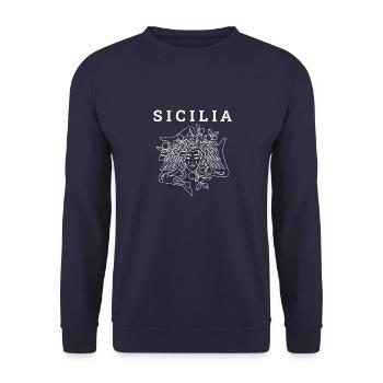 Sizilianer Sicilia Italien Region Flagge Urlaub - Unisex Pullover - Navy - Vorne - Alina (178cm) & Michal (187cm)